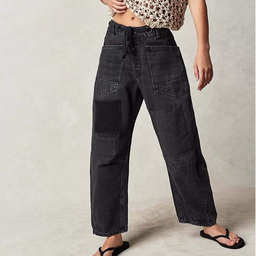 We The Free Black Women's Jeans Moxie Barrel pull-on Free People jeans